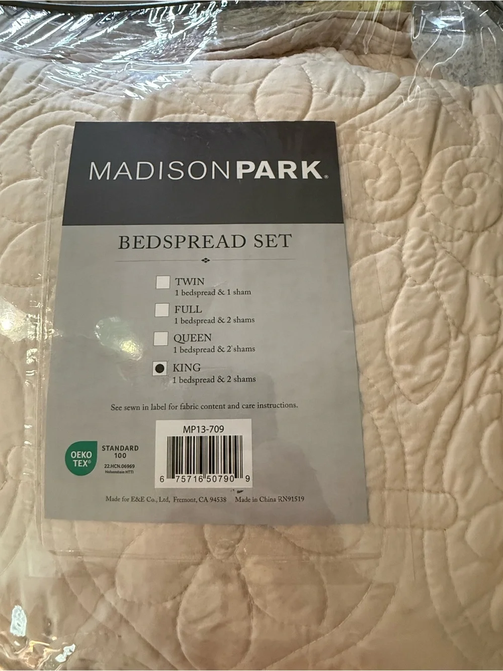 Madison Park King 3 Piece Cream Quilted Bedspread Set NWT